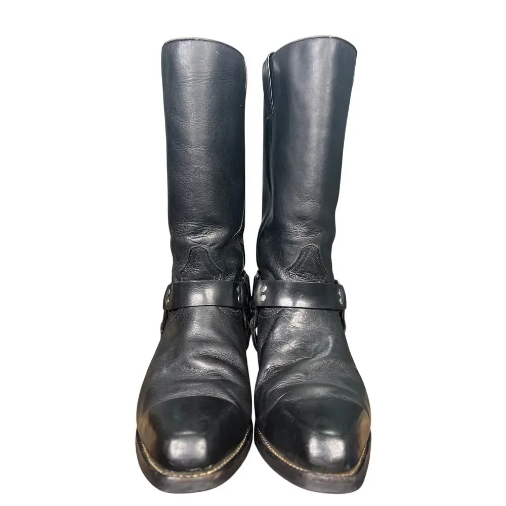 Boulet Men's Black Leather Wide Harness Biker Boots Size 10 E